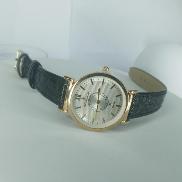 St. Alexander Women's Gold-Tone Quartz Watch with Black Leather Strap