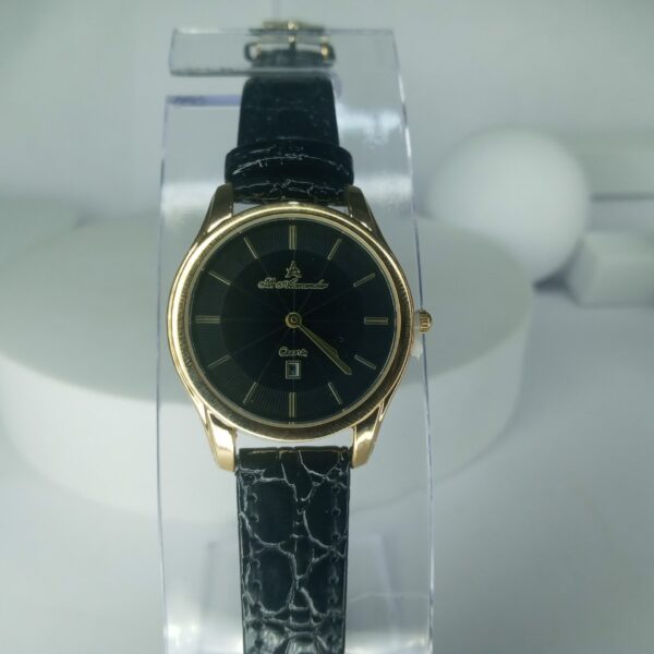 St. Alexander Women's Gold-Tone Quartz Watch with Black Leather Strap