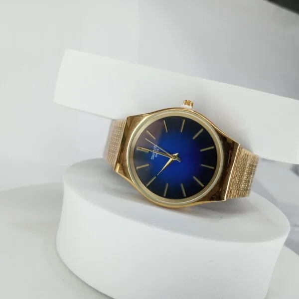 Swatch Gold-Tone Watch with Blue Dial, Brand New Vintage 90s Blue-dial Swatch Ladies Watch | Swatch Gent  main image 3