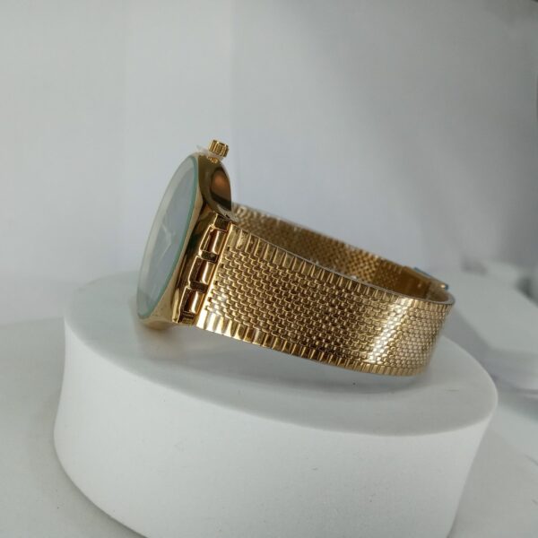 Swatch Unisex Gold-Tone Blue Dial Mesh Band Quartz Watch