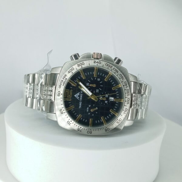 Tang Tang Yi Biao Men's Silver Stainless Steel Chronograph Watch with Diamond Accents