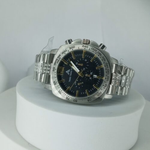 Tang Tang Yi Biao Men's Silver Stainless Steel Chronograph Watch with Diamond Accents
