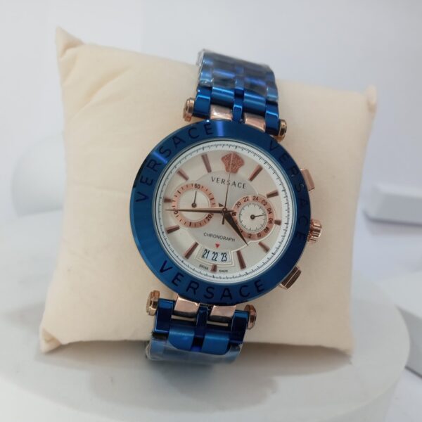 Versace Men's Blue  Rose Gold Chronograph Stainless Steel Watch