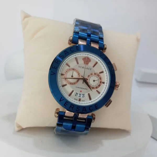 Versace Men's Blue  Rose Gold Chronograph Stainless Steel Watch