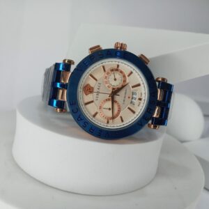 Versace Men's Blue Rose Gold Chronograph Stainless Steel Watch
