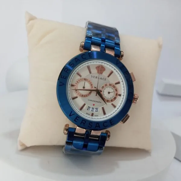 Versace Men's Blue  Rose Gold Chronograph Stainless Steel Watch