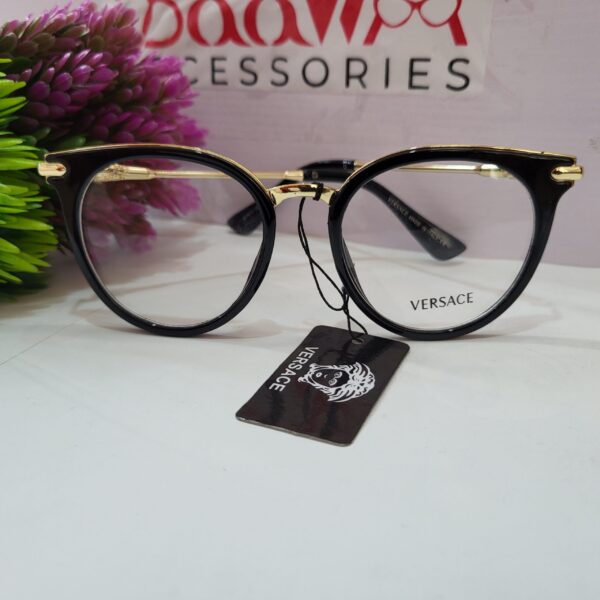 Versace Black  Gold Rounded Cat-Eye Eyeglasses Frame