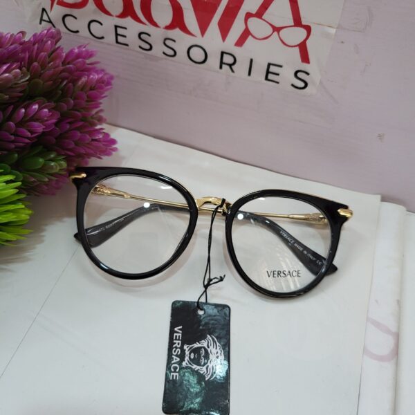 Versace Black  Gold Rounded Cat-Eye Eyeglasses Frame