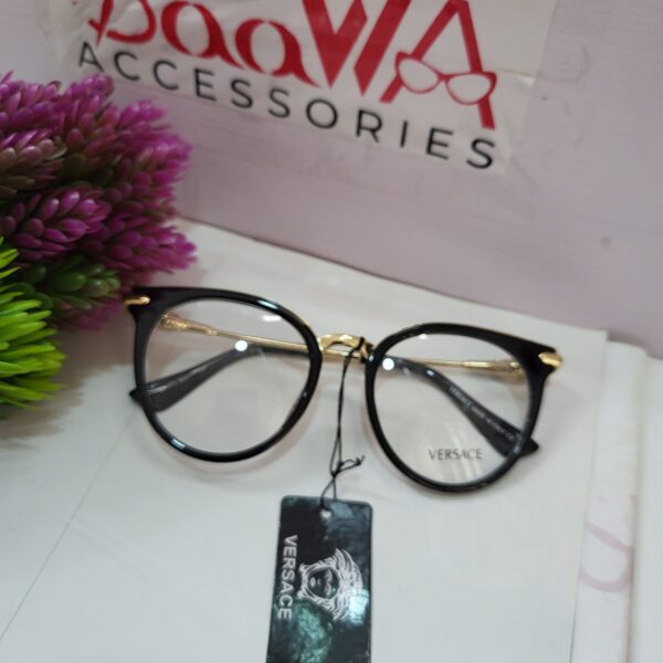 Versace Black  Gold Rounded Cat-Eye Eyeglasses Frame