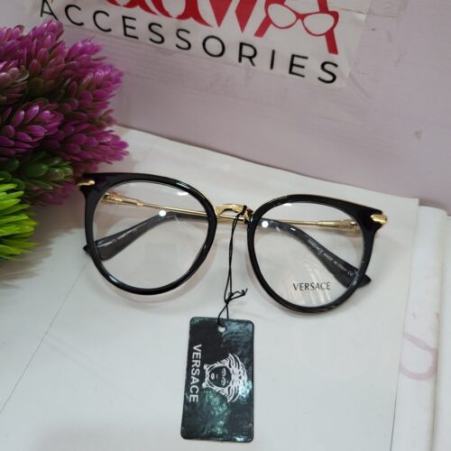 Versace Black  Gold Rounded Cat-Eye Eyeglasses Frame