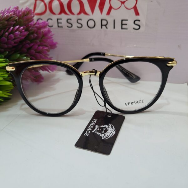 Versace Black  Gold Rounded Cat-Eye Eyeglasses Frame