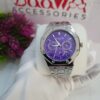 Wlisth WL1853 Men's Silver Stainless Steel Chronograph Watch, Purple Octagonal Dial