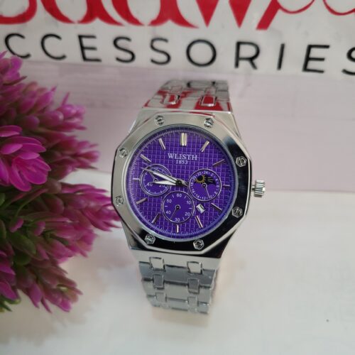 Wlisth WL1853 Men's Silver Stainless Steel Chronograph Watch, Purple Octagonal Dial