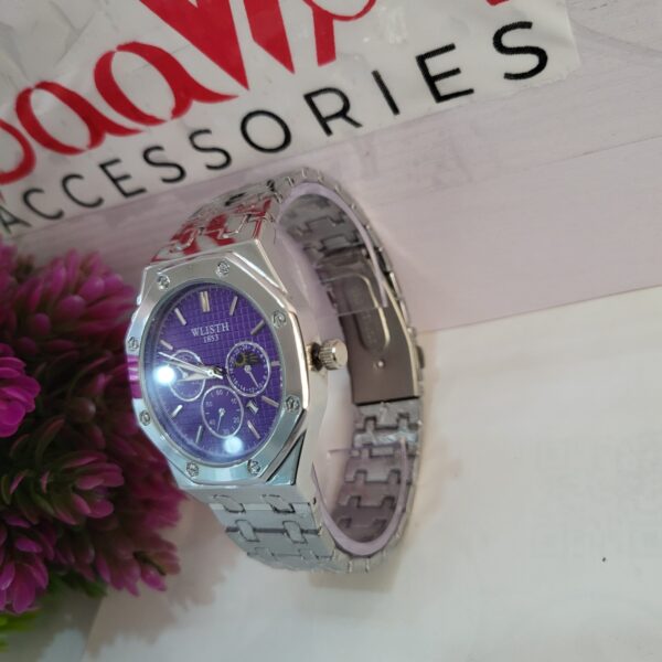 Wlisth WL1853 Men's Silver Stainless Steel Chronograph Watch, Purple Octagonal Dial