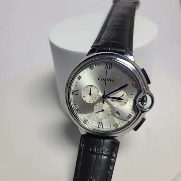 Cartier 4010 Men's Stainless Steel Quartz Chronograph Watch with Leather Strap