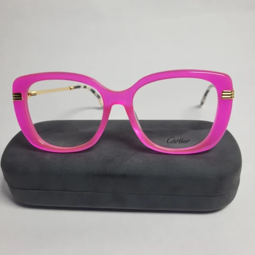 Cartier 2401 Pink Cat-Eye Women's Glasses with Gold Accents