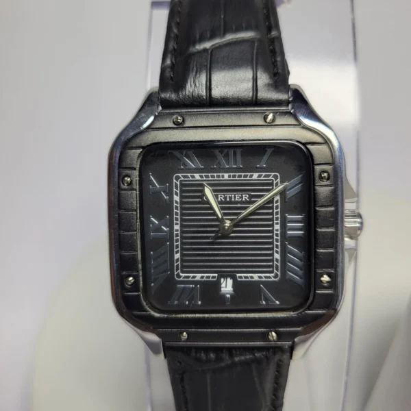 Cartier Santos 1236G Stainless Steel Leather Strap Date Watch