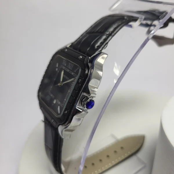 Cartier Santos 1236G Stainless Steel Leather Strap Date Watch