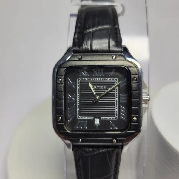 Cartier Santos 1236G Stainless Steel Leather Strap Date Watch