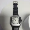 Cartier Santos 1236G Stainless Steel Leather Strap Date Watch
