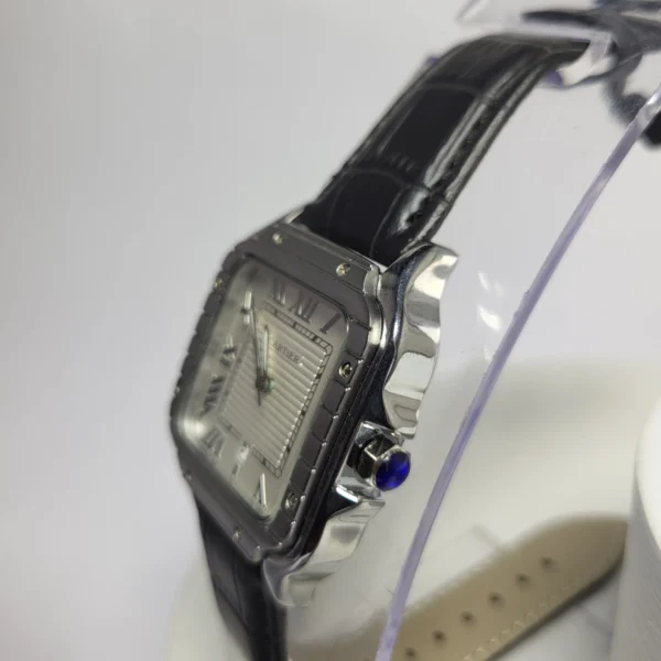 Cartier Santos 1236G Stainless Steel Leather Strap Date Watch