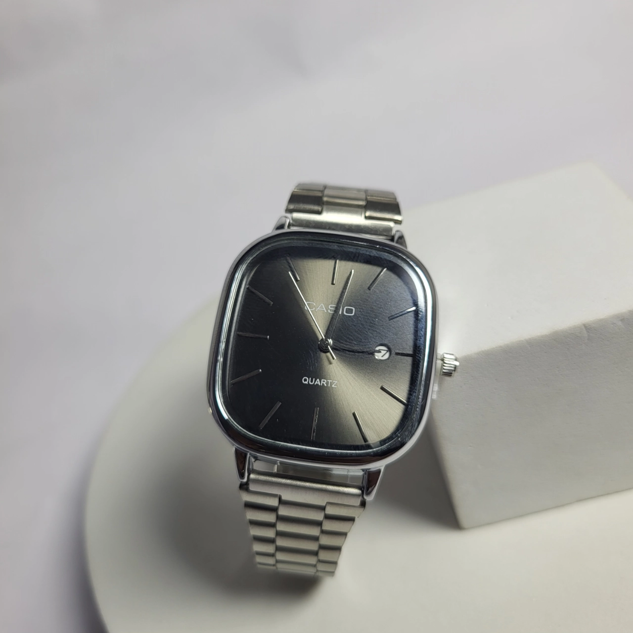 Casio Quartz Stainless Steel Water Resistant Date Tonneau Men's Watch