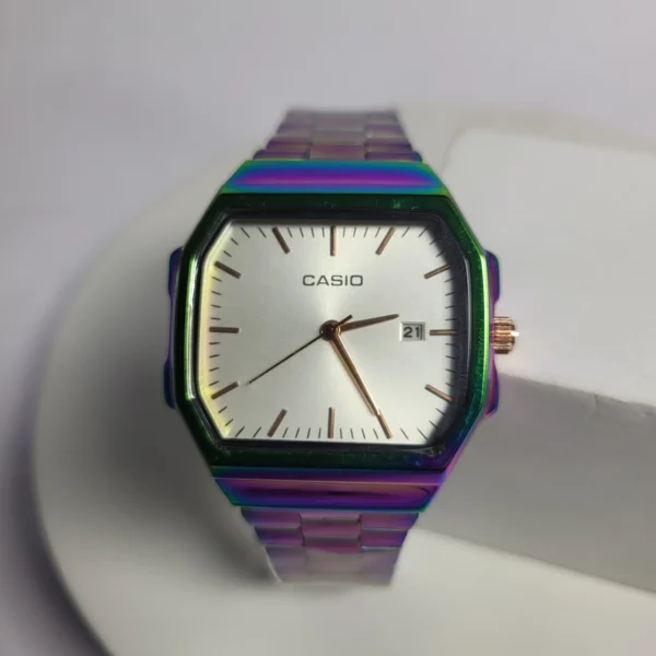 Casio 2401 Iridescent Octagonal Stainless Steel Water Resistant Date Watch