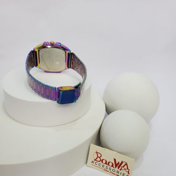 Casio 2401 Iridescent Octagonal Stainless Steel Water Resistant Date Watch