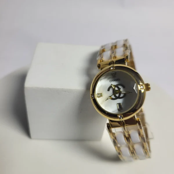 Chanel Gold  White Ceramic Diamond Women's Quartz Watch with Date