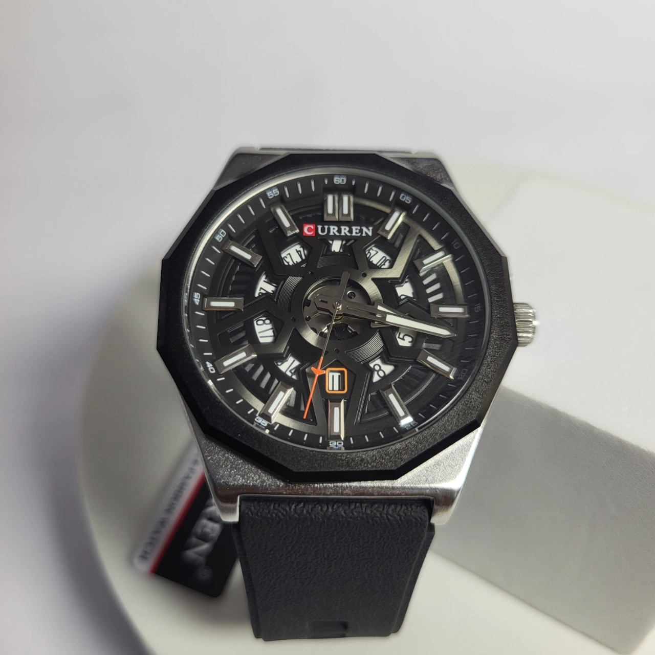 Curren 8437 Men's Octagonal Stainless Steel Water Resistant Date Watch