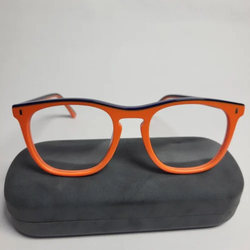 Designer Orange  Blue Square Acetate Full-Rim Eyeglasses