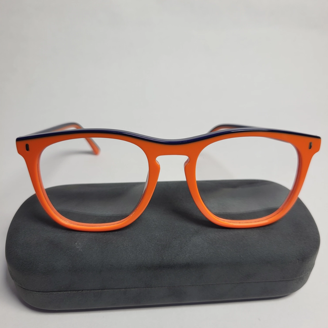 Designer Orange Blue Square Acetate Full-Rim Eyeglasses