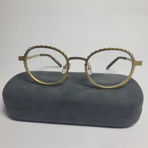 Designer Gold Scalloped Round Metal Fashion Glasses