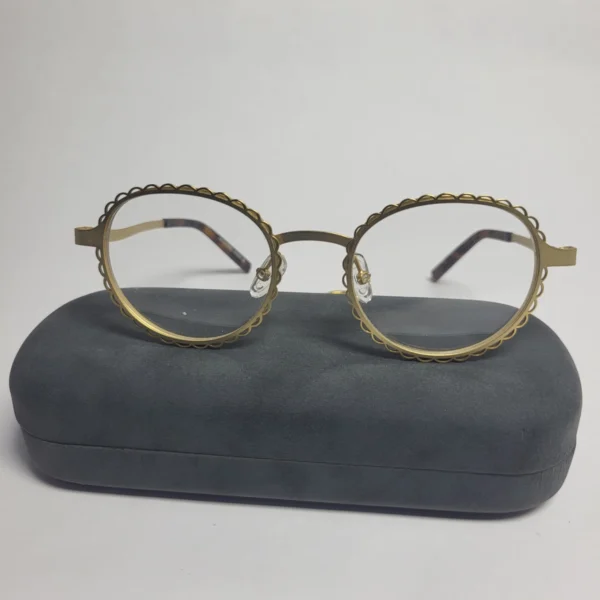 Designer Gold Scalloped Round Metal Fashion Glasses
