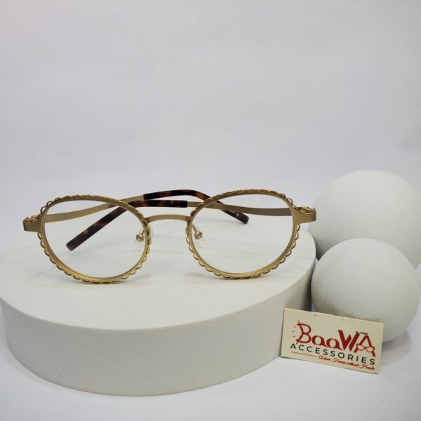 Designer Gold Scalloped Round Metal Fashion Glasses