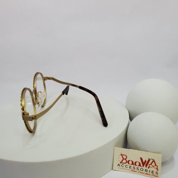 Designer Gold Scalloped Round Metal Fashion Glasses