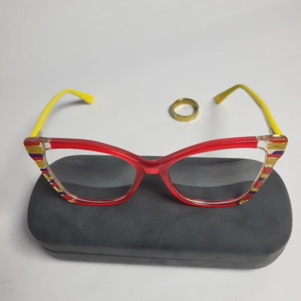 Designer Cat-Eye Striped Red  Yellow Fashion Glasses