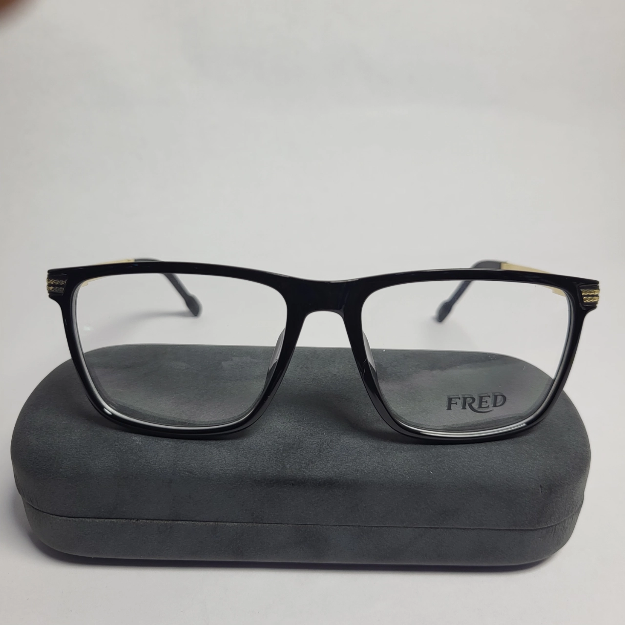 Fred Men's Black Rectangle Acetate Full-Rim Glasses