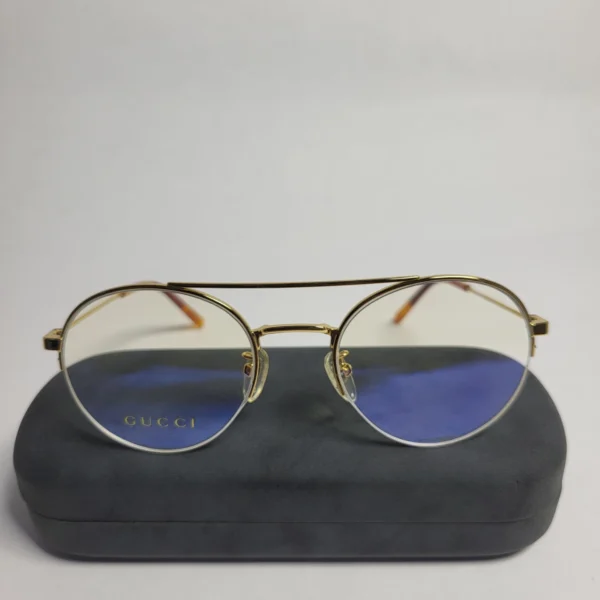 Gucci GG056820 Gold-Tone Metal Oval Blue Tinted Unisex Glasses
