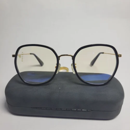 Gucci GG0591 Black Gold Geometric Blue Light Blocking Glasses