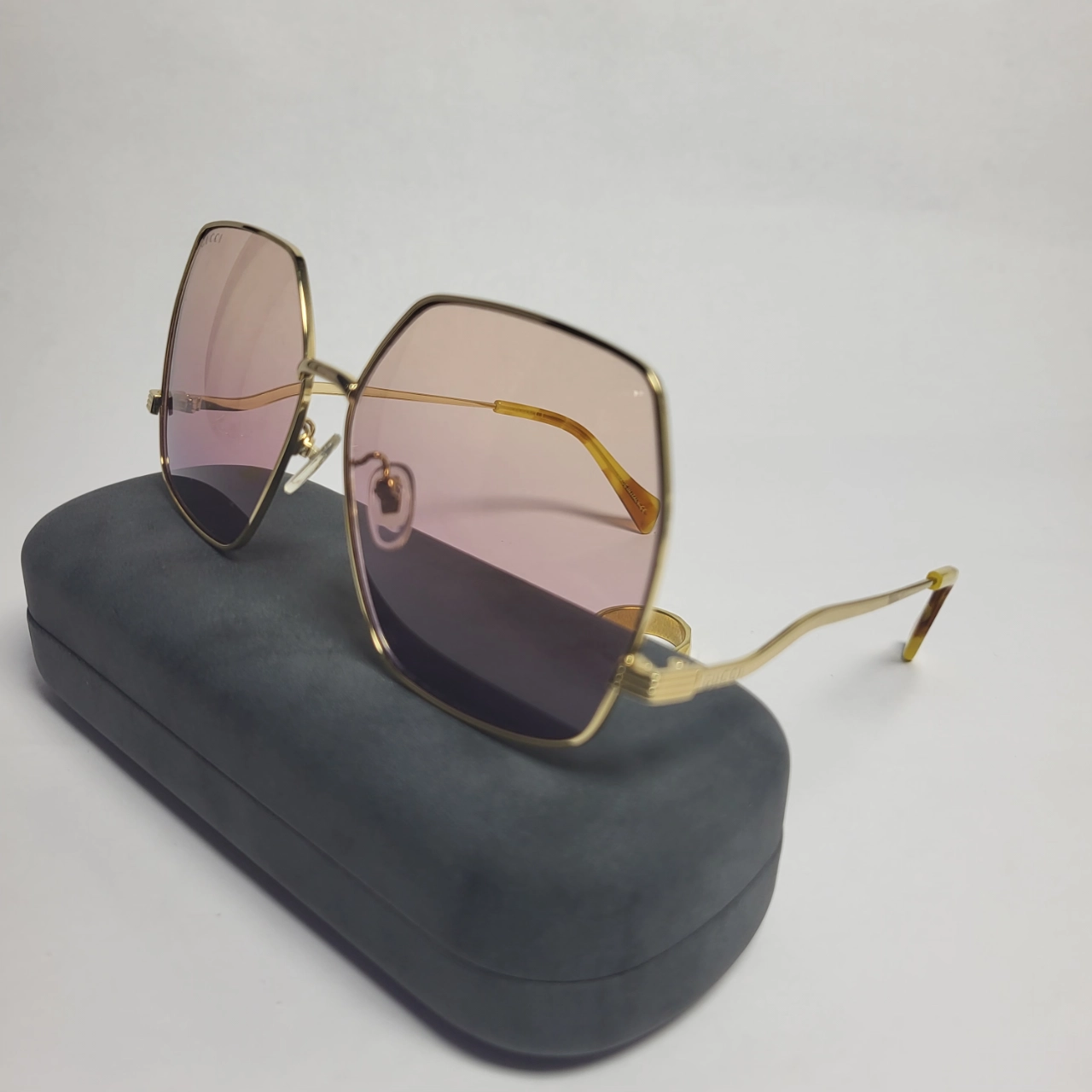 Gucci GG1005S Women's Hexagonal Gold Frame Pink Gradient Sunglasses