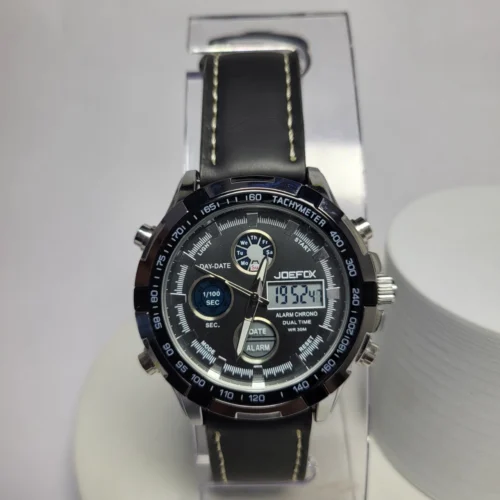 Joefox 1603 Men's Dual Time Chronograph Leather Sport Watch