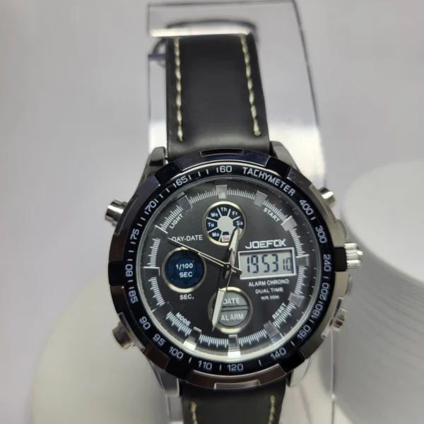 Joefox 1603 Men's Dual Time Chronograph Leather Sport Watch