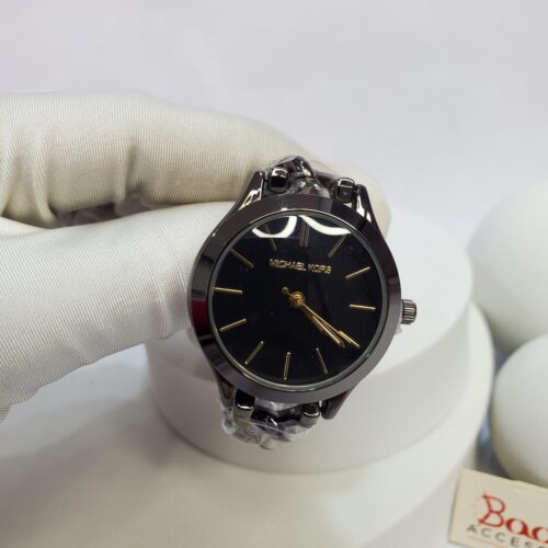 Michael Kors Women's Black Dial Gold Accent Chain Analog Watch