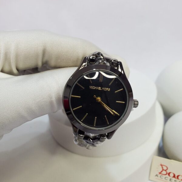 Michael Kors Women's Black Dial Gold Accent Chain Analog Watch