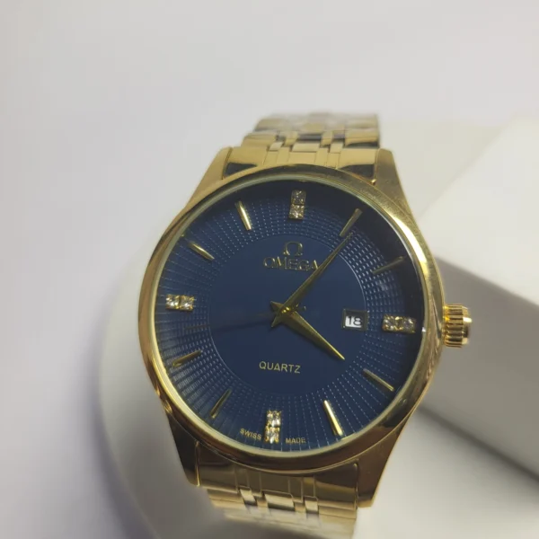Omega Gold Stainless Steel Quartz Men's Watch with Date