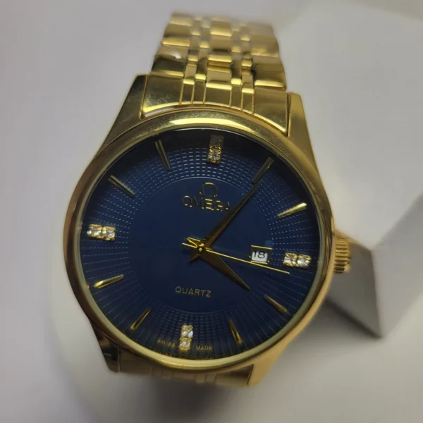 Omega Gold Stainless Steel Quartz Men's Watch with Date