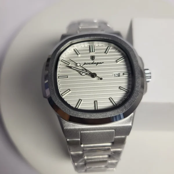 Poedagar Men's Silver Stainless Steel Quartz Integrated Bracelet Watch