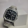 Poedagar 9758 Men's Square Diamond Bezel Day-Date Stainless Steel Watch