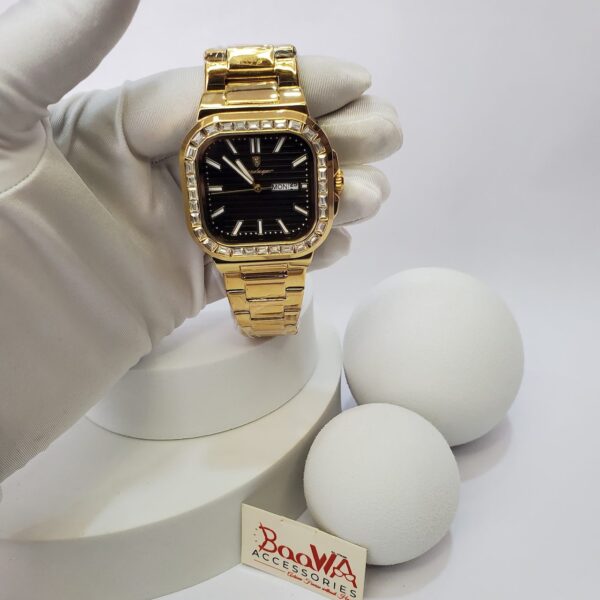 Poedagar 9758 Men's Square Diamond Bezel Day-Date Stainless Steel Watch